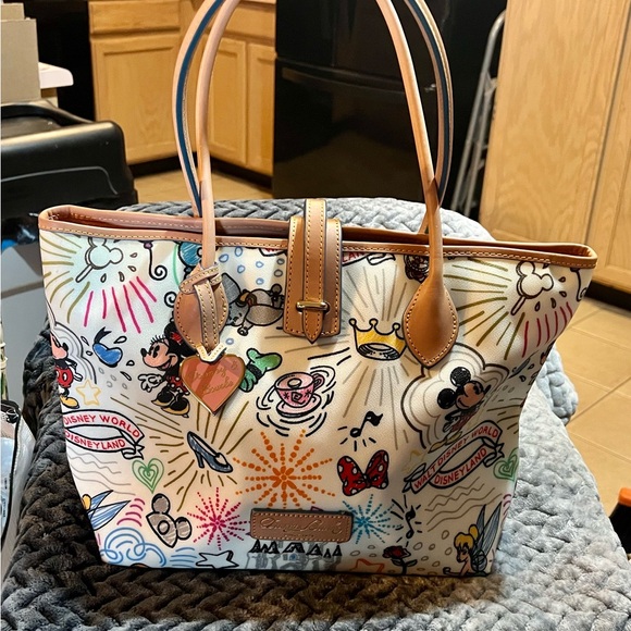 Disney Handbags - Disney Parks Retired Dooney & Burke Tote Bag with Colorful Cartoon Design, Ret.